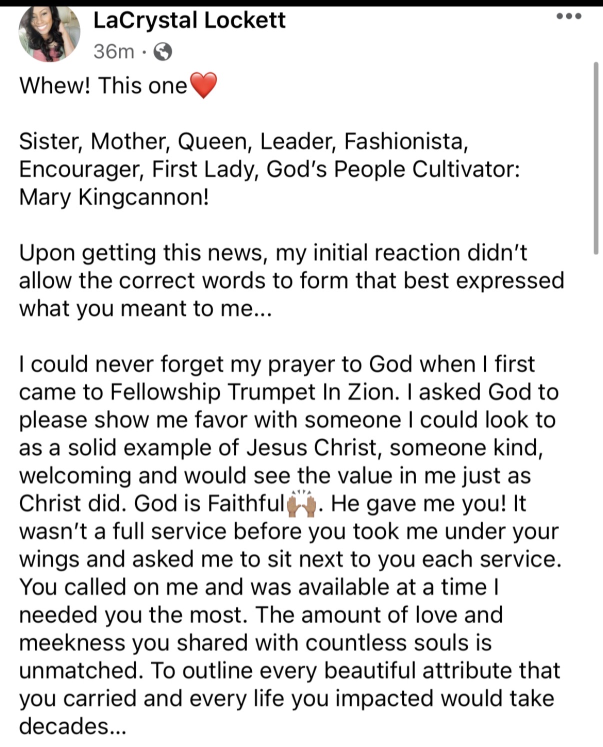 Tribute from LaCrystal Lockett