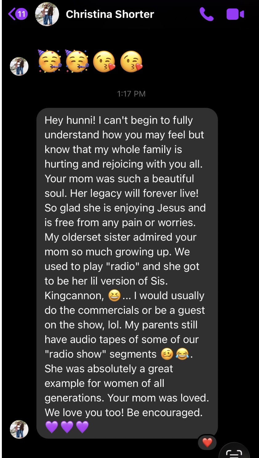 Tribute from Christina Shorter