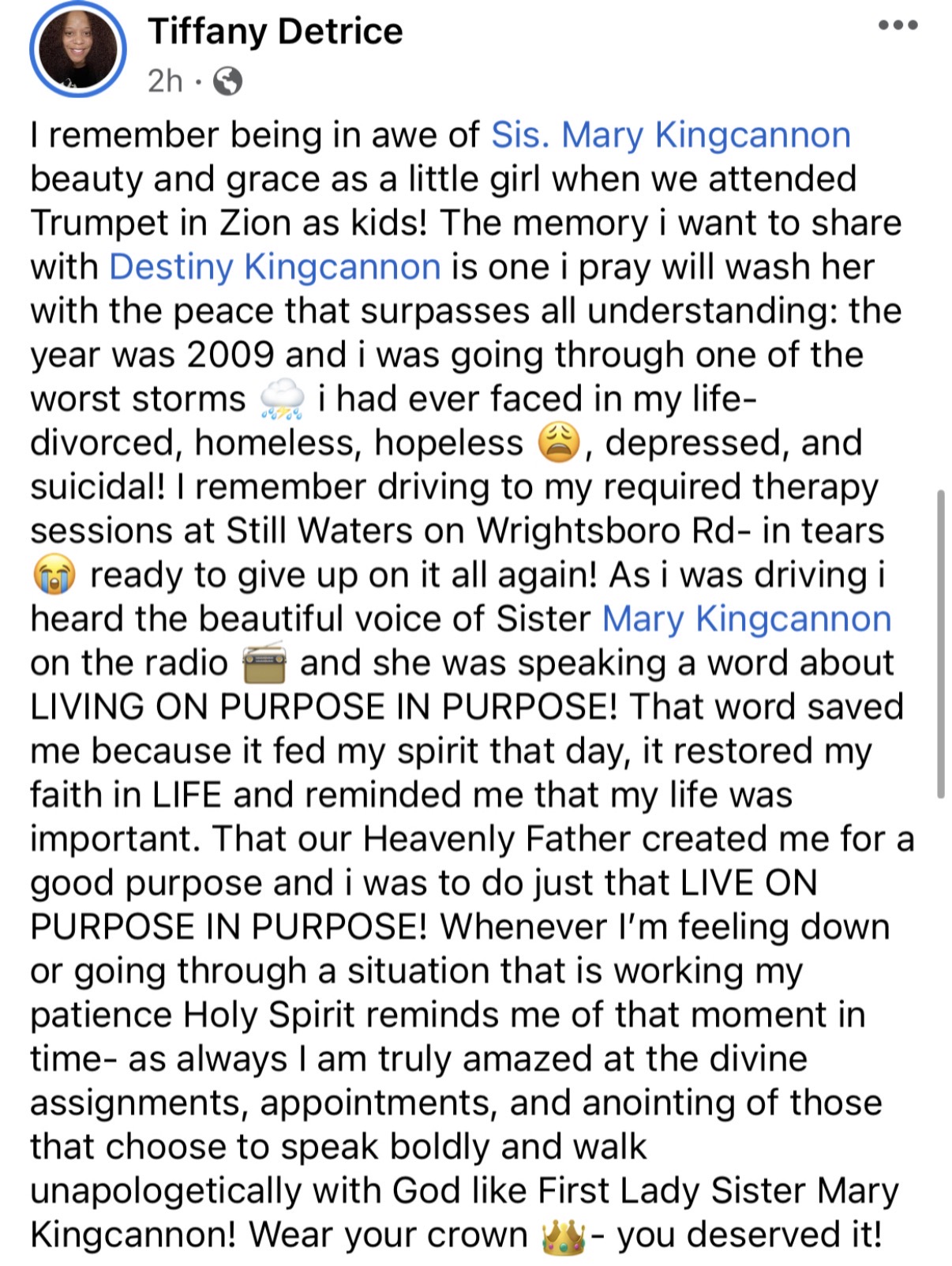 Tribute from Tiffany Detrice
